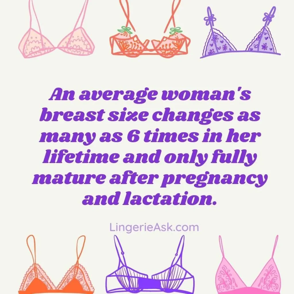 An average woman's breast size changes as many as 6 times in her lifetime and only fully mature after pregnancy and lactation.